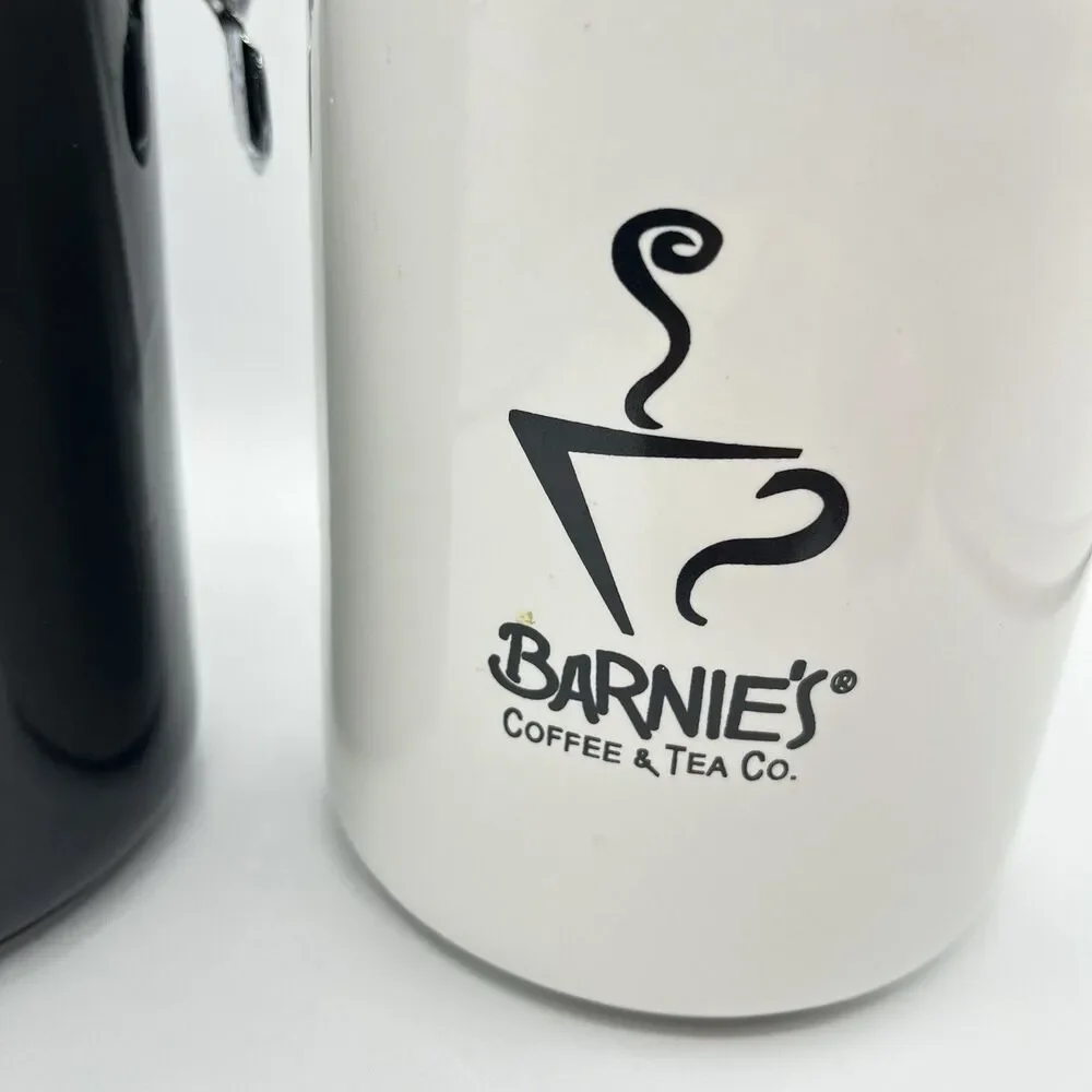 Barnie's Coffee & Tea Co. White Black Ceramic Canister Jar Set Of 2 - No Spoons